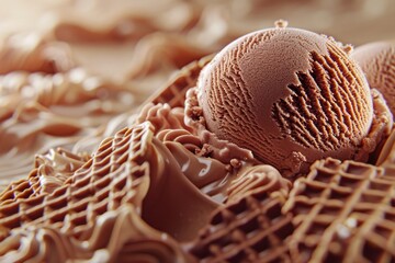 Poster - A delicious scoop of chocolate ice cream on a table. Perfect for food and dessert concepts