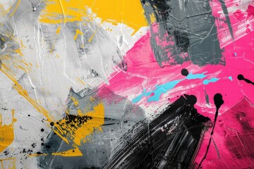 Poster - Colorful abstract painting with black, yellow, and pink tones. Suitable for backgrounds and art concepts
