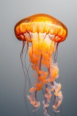 Poster - A vibrant orange jellyfish floating in the water, perfect for aquatic themed designs