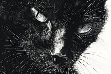 Poster - A detailed shot of a black cat's face, perfect for pet or Halloween themed designs