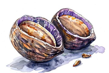 Poster - A painting of two nuts on a table. Suitable for food and nutrition concepts
