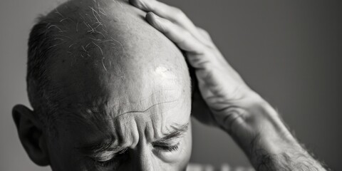 Poster - A man with a bald head in a black and white photo. Suitable for various projects