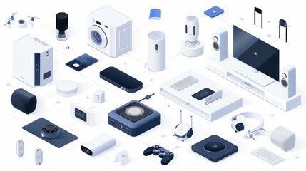 Poster - This is an isometric landing page for a smart home with 
