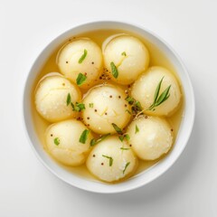 Wall Mural - A white bowl brimming with potatoes and fresh herbs