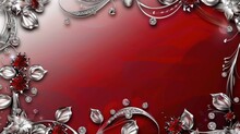 Template Background Romantic Red White Luxury Design. Sparkling Glitter Silver Heart On Red Background. AI Generative