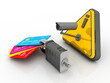 3d rendering  credit or debit card protection lock under cctv camera

