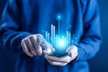 Aufkleber - trend marketing grows digital technology. graph chart stock market economic, plan strategy company increase profit to success global. economy, financial, and invest. growth business concept