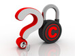 

3d illustration copyright lock with question mark