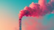 Illustration. A factory smokestack spewing out colorful clouds, representing the environmental impact of industry.