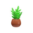 3D vector indoor plant with juicy green leaves in a pot of brown clay