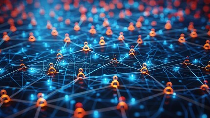 Network of connections on blue background. Networking technology concept background