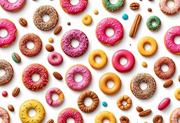 Donuts with sprinkles flying on transparent backgrounds. PNG. sweet doughnut fly on a white background