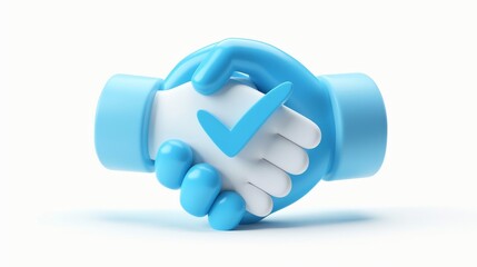 Poster - 3D illustration showing hands shake icon on white background, concept of partnership, business deal, agreement, cooperation, approved contract with hands shake. 3D rendering illustration.