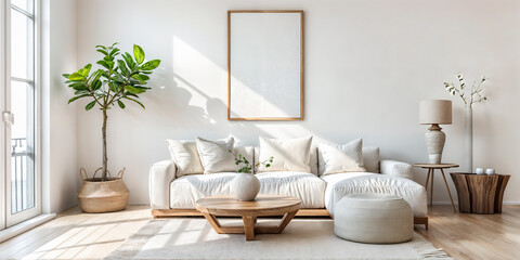 Wall Mural - Scandinavian Simplicity: Create a minimalist living room with clean lines, neutral colors, and natural light.


