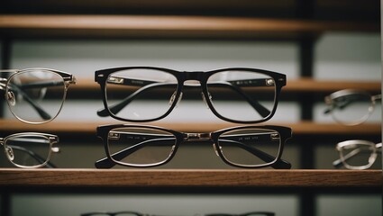 Wall Mural - eyeglasses are placed on the shelf.