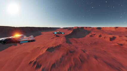 Wall Mural - spaceships travelling near the surface of a desert planet