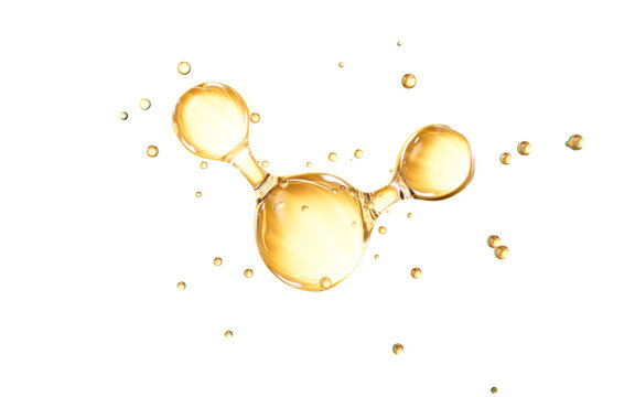 Golden molecular structure, skincare and biomedical concept, 3d rendering.