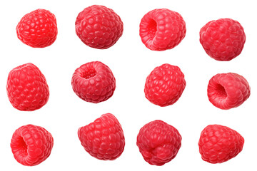 Wall Mural - Set of raspberries isolated on a transparent background.