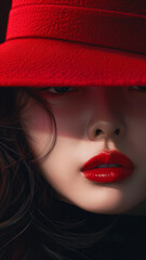 Poster - A woman wearing a red hat and red lipstick