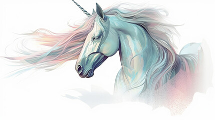  An elegant unicorn vector art illustration, white background, pastel colors, ethereal vibe, by digital contemporary illustrators, glitch, color negative, liquify, Artwork, digital illustration using A