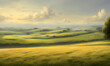 Panoramic view of the rolling hills of the English countryside.