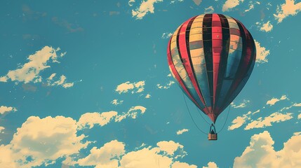 A colorful hot air balloon floats in the clear blue sky landscape abstract art poster background