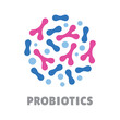 a logo for probiotics with blue and pink bacteria in a circle
