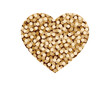 Vector heart with texture of colored dots resembling golden glitter. Isolated on white background