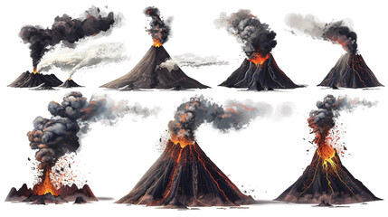 Wall Mural - Set of volcanoes PNG transparent background