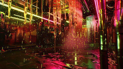 Poster - globalization, centered, arcade, dripping paint