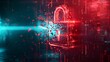 A dynamic digital illustration featuring a shattering padlock amidst vibrant red and blue abstract cityscape.