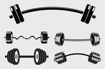 Barbell dumbbell icons in editable vector format. Sport icon, symbol, logo or other branding. Modern retro weight lifting and gym equipment illustration. Easy to change color or size. eps 10.