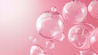 Abstract image featuring multiple transparent bubbles with a pink hue and subtle reflections.