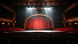 Fototapeta Mapy - Theater stage with black red velvet curtains and spotlights