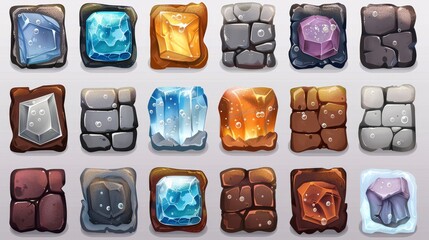 Poster - the set includes active, normal, and hover buttons with rusty iron, ice, jelly with bubbles, metal, 