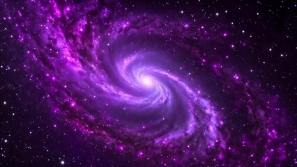 Wall Mural - Spiral Galaxy Glowing in the Dark Starry Sky. The Camera Slowly Zooms In on the Enchanting Purple Galaxy, Revealing Rotating Nebula Space Animation in 3D. Perfect for Meditation Backgrounds and Relaxa