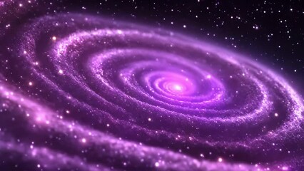 Wall Mural - Spiral Galaxy Glowing in the Dark Starry Sky. The Camera Slowly Zooms In on the Enchanting Purple Galaxy, Revealing Rotating Nebula Space Animation in 3D. Perfect for Meditation Backgrounds and Relaxa