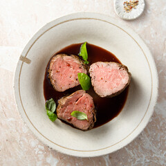 Canvas Print - Roasted beef fillet with red wine sauce