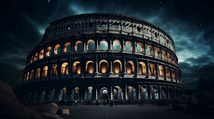 Wall Mural - Roman coliseum under moonlight with gladiator spirits returning to relive past battles
