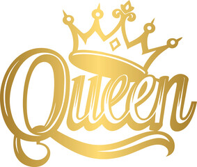 Golden Queen word with crown