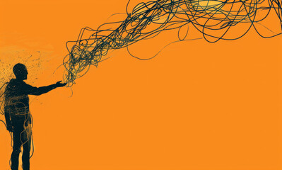 Wall Mural - A person with a complex tangle of wires. Mental health and problem solving concept