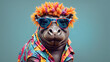 a hippo wearing sunglasses and a hawaiian shirt.