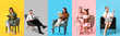 © Pixel-Shot - Set of people sitting in comfortable armchairs on color background