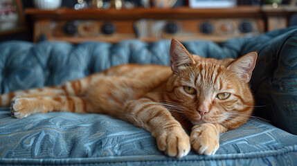 Wall Mural - A cute cat lazily lies on the sofa