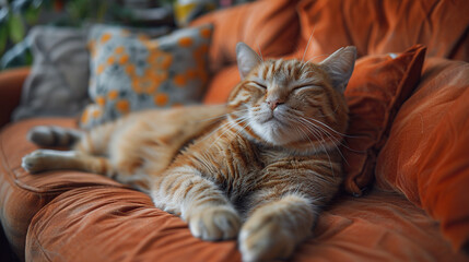 Sticker - A cute cat lazily lies on the sofa