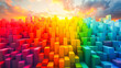 Colorful 3d bars rising against a vivid sunset, symbolizing growth and prosperity