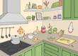 Kitchen room graphic color home interior sketch illustration vector 