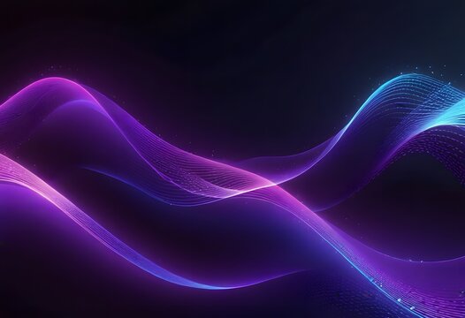 Blue purple wave line light gradient dark background. Abstract technology big data digital background. 3D rendering.