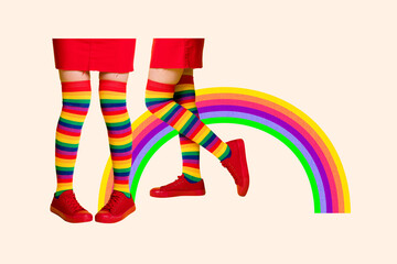 Canvas Print - Creative picture collage girl legs long socks shoes lgbt colorful outfit rainbow support community tolerance pride symbol