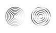 Set of circular ripple icons. Concentric circles with broken dotted lines isolated on white background. Vortex, sonar wave, soundwave, sunburst, signal signs. Vector graphic illustration